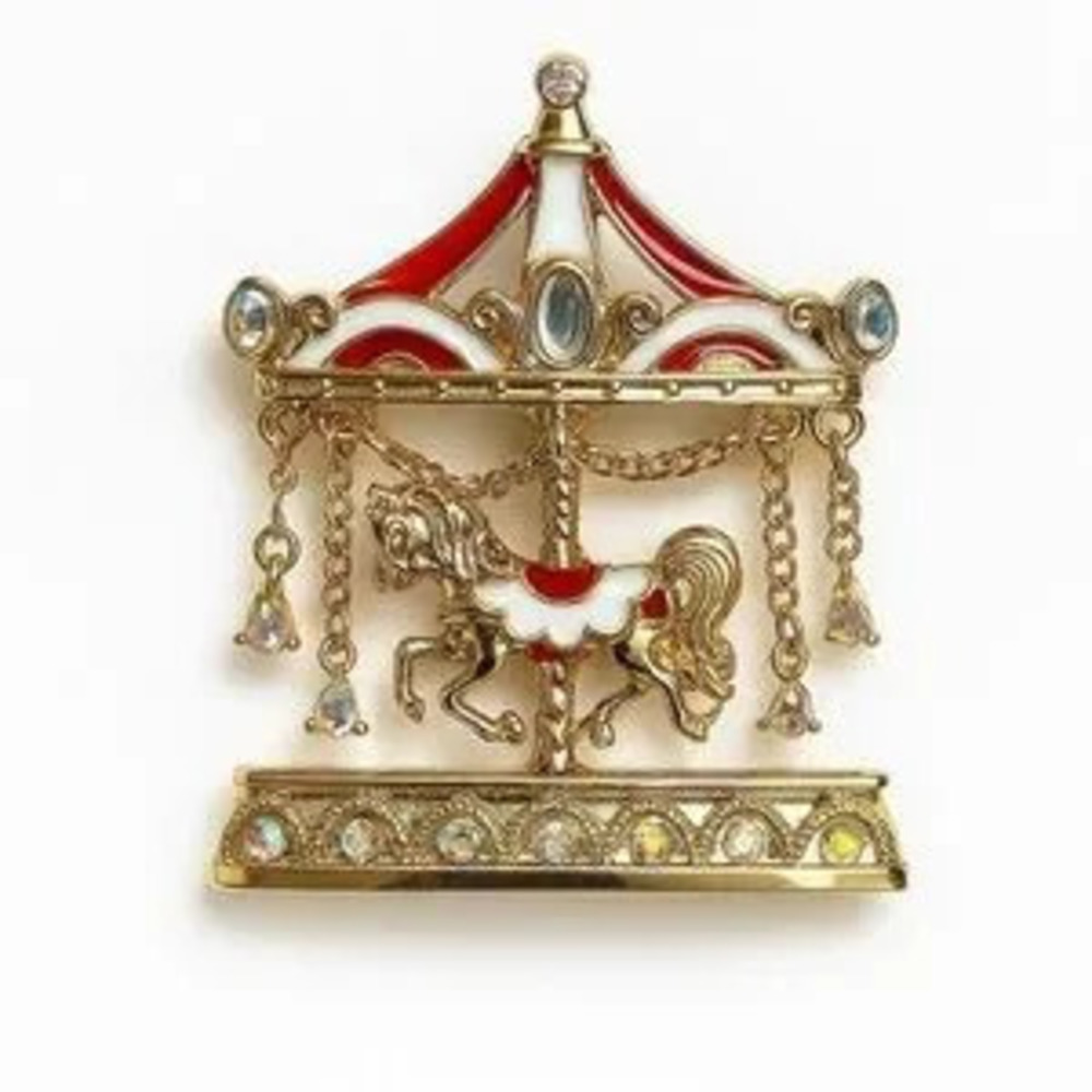 Carousle Hours Classic Gold Brooch With Enamel and Zirconia ??